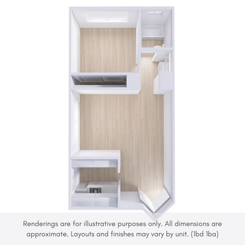 Floor plan for 1 bed, 1 bath, 850 sqft